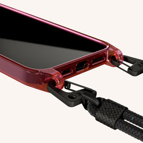 Phone Necklace with Carabiner Rope in Cyber Pink Clear + Black