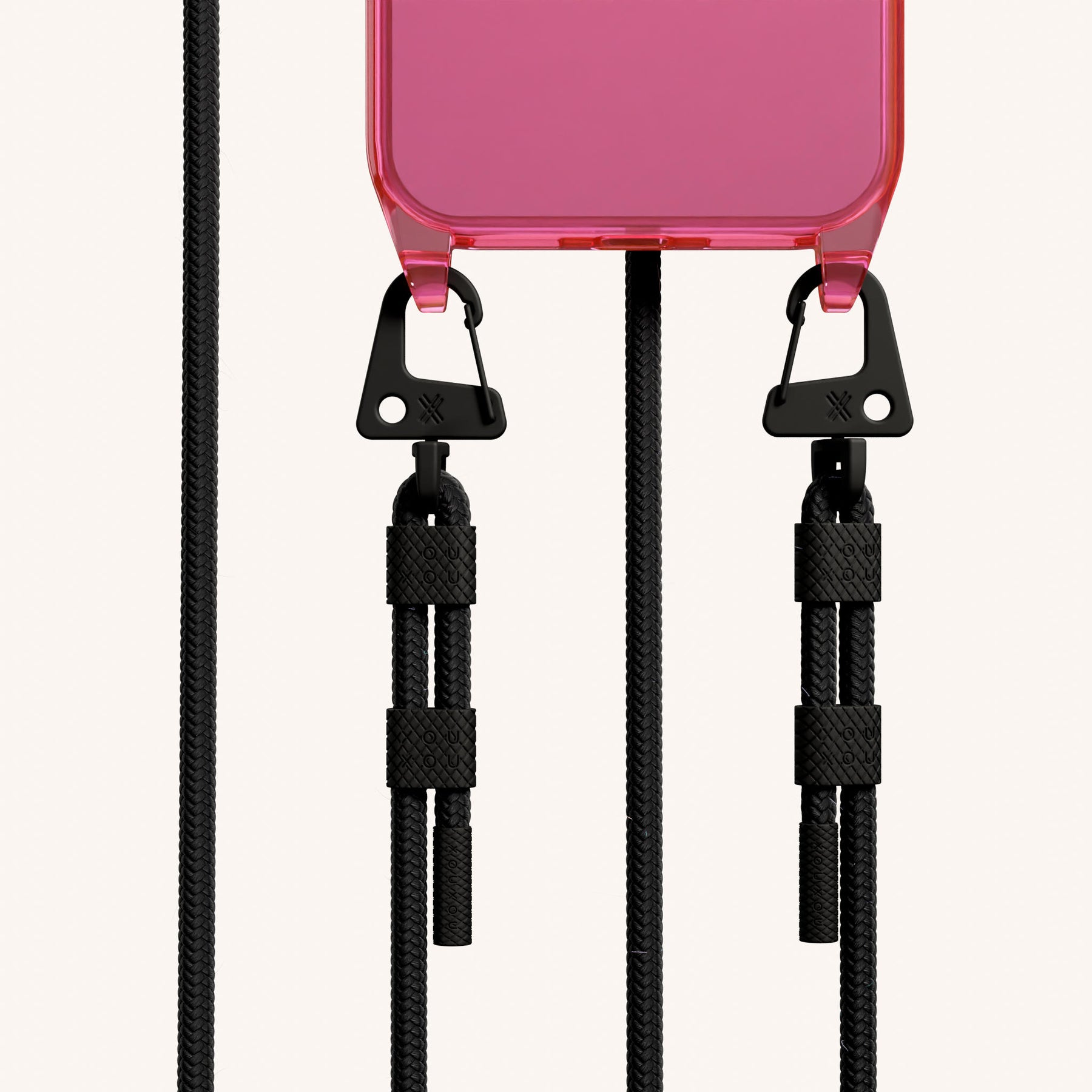 Phone Necklace with Carabiner Rope in Cyber Pink Clear + Black