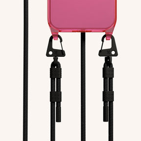 Phone Necklace with Carabiner Rope in Cyber Pink Clear + Black