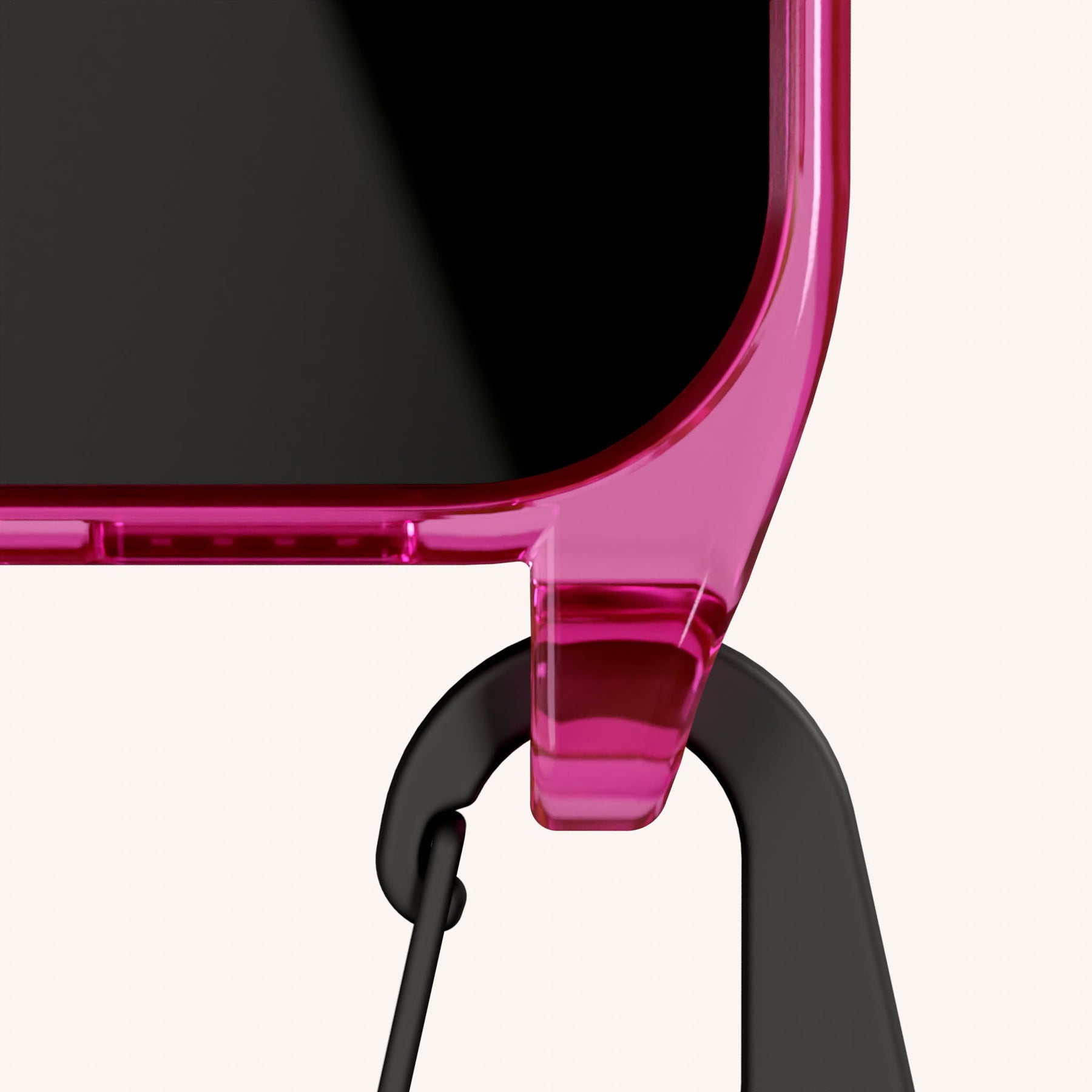 Phone Necklace with Carabiner Rope in Cyber Pink Clear + Black