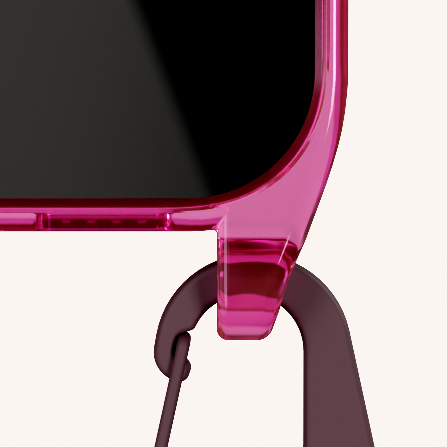 Phone Necklace with Carabiner Rope in Cyber Pink Clear + Burgundy