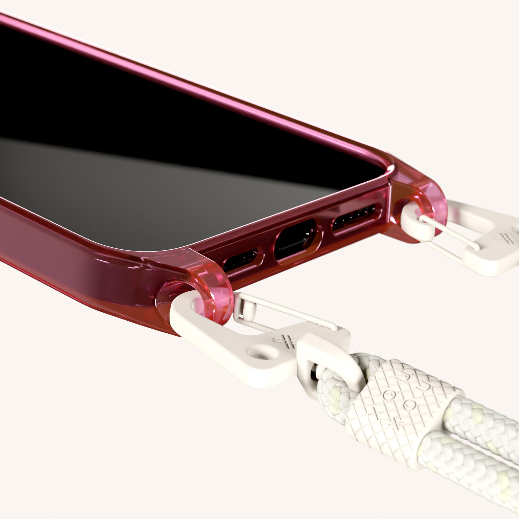 Phone Necklace with Carabiner Rope in Cyber Pink Clear + Chalk