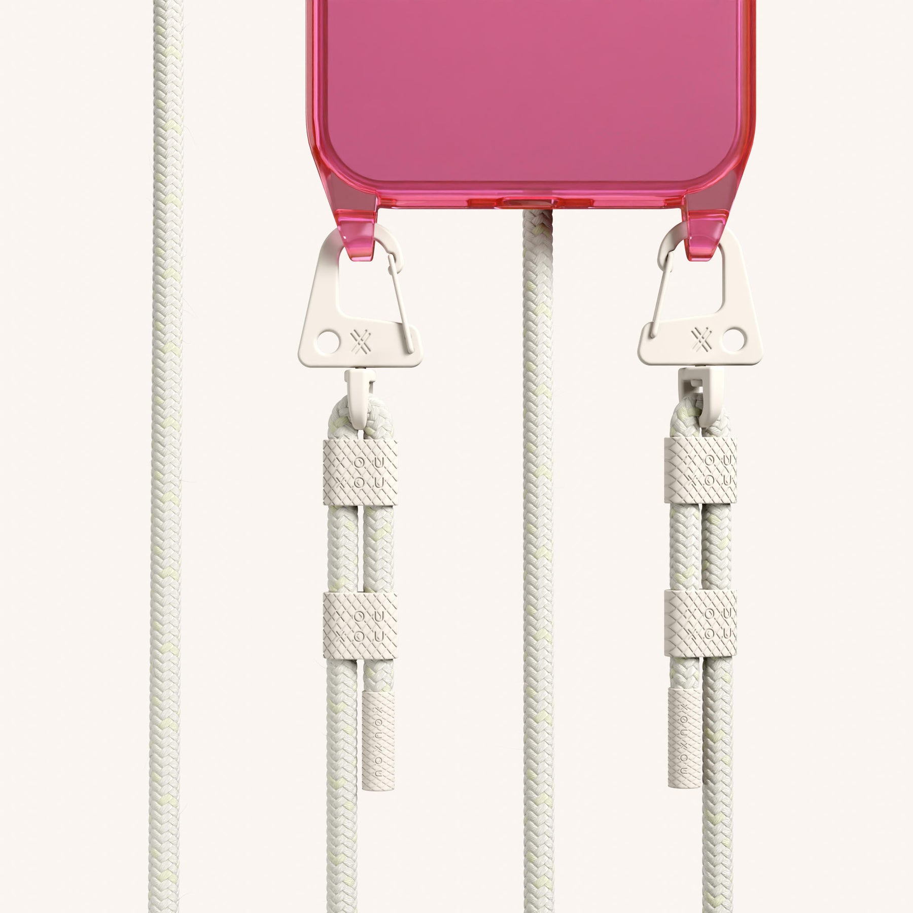 Phone Necklace with Carabiner Rope in Cyber Pink Clear + Chalk