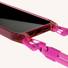 Phone Necklace with Carabiner Rope in Cyber Pink Clear + Power Pink