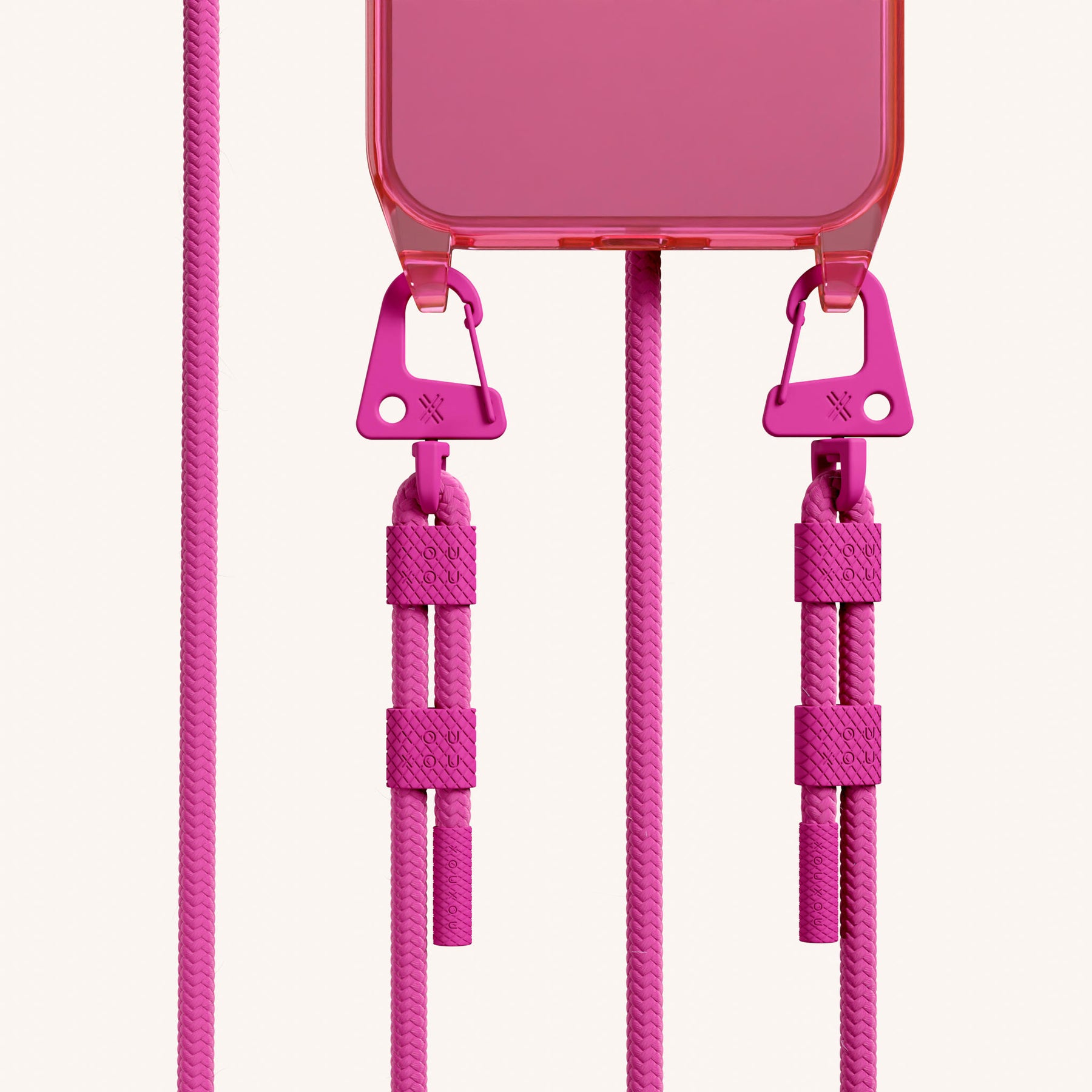 Phone Necklace with Carabiner Rope in Cyber Pink Clear + Power Pink