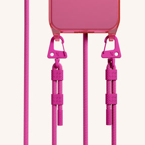 Phone Necklace with Carabiner Rope in Cyber Pink Clear + Power Pink