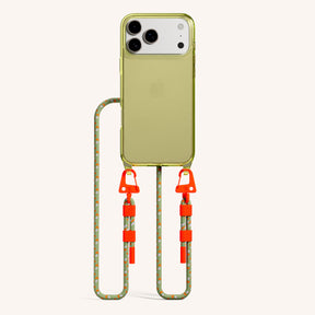 Phone Necklace with Carabiner Rope in Sunny Lime Clear + Orange Camouflage