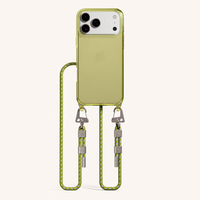 Phone Necklace with Carabiner Rope in Sunny Lime Clear + Spotted Olive
