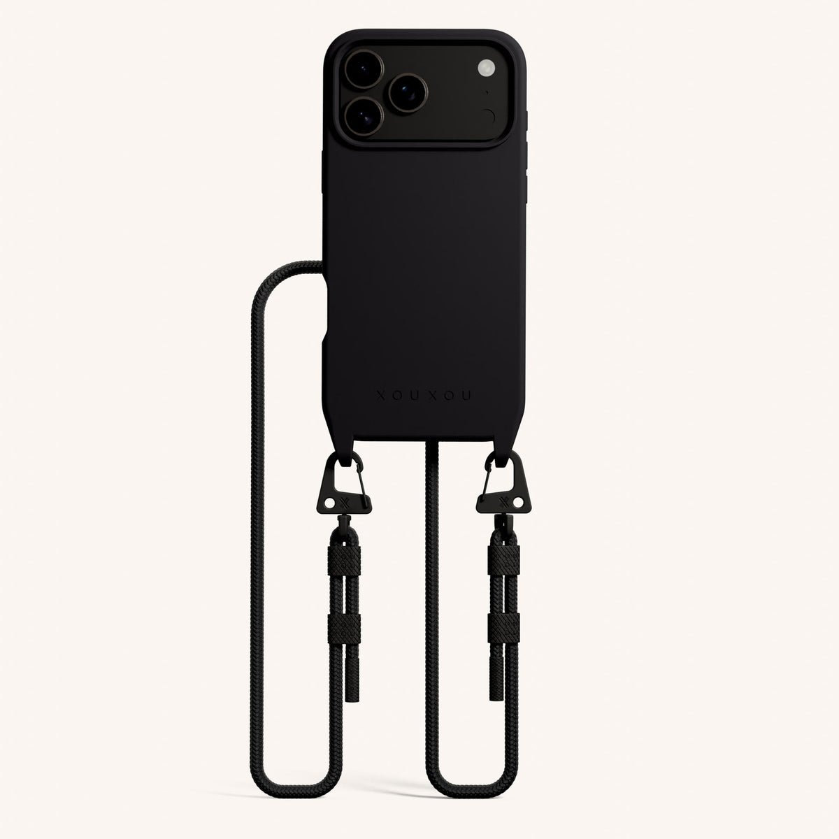 Phone Necklace with Carabiner Rope for iPhone 17 Pro with MagSafe in Black Total View | XOUXOU #phone model_iphone 17 pro