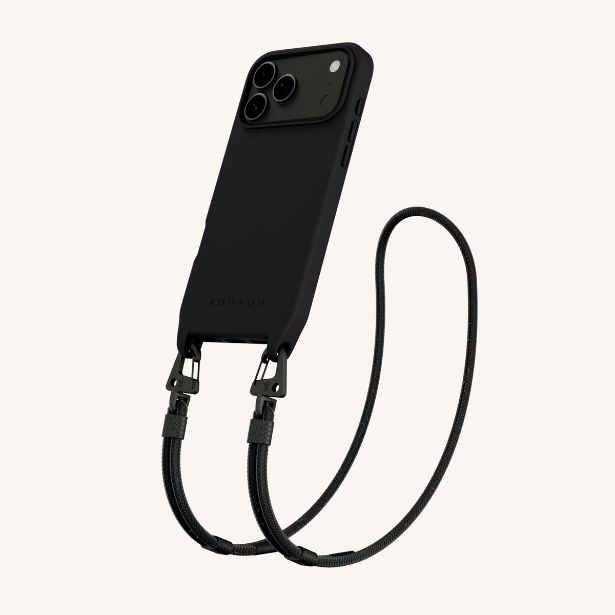 Phone Necklace with Carabiner Rope for iPhone 17 Pro with MagSafe in Black Total View | XOUXOU #phone model_iphone 17 pro