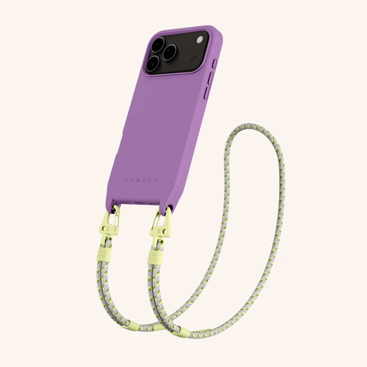 Phone Necklace with Carabiner Rope for iPhone 17 Pro with MagSafe in Lavender and Spotted Total View | XOUXOU #phone model_iphone 17 pro