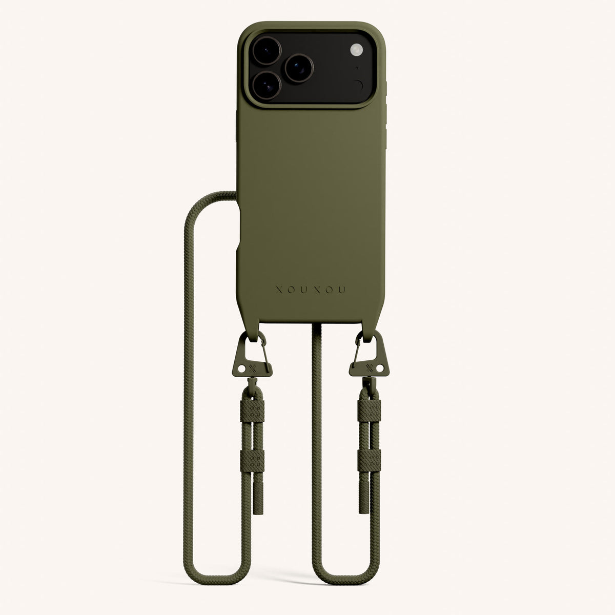 Phone Necklace with Carabiner Rope for iPhone 17 Pro with MagSafe in Moss Total View | XOUXOU #phone model_iphone 17 pro