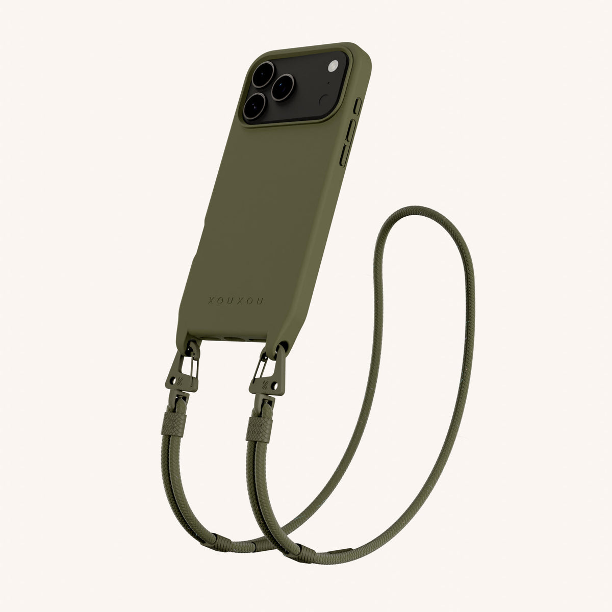 Phone Necklace with Carabiner Rope for iPhone 17 Pro with MagSafe in Moss Total View | XOUXOU #phone model_iphone 17 pro