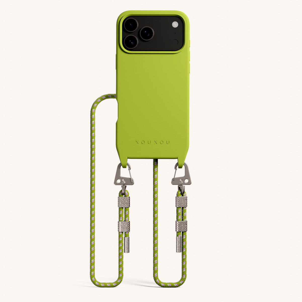 Phone Necklace with Carabiner Rope for iPhone 17 Pro with MagSafe in Olive Total View | XOUXOU #phone model_iphone 17 pro