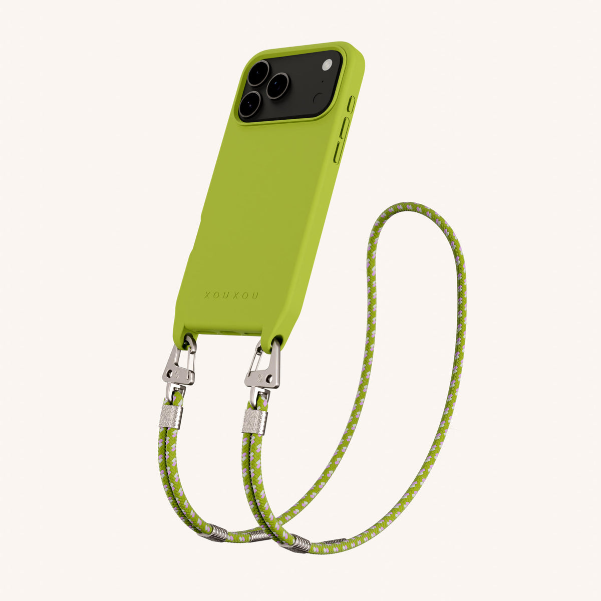Phone Necklace with Carabiner Rope for iPhone 17 Pro with MagSafe in Olive Total View | XOUXOU #phone model_iphone 17 pro