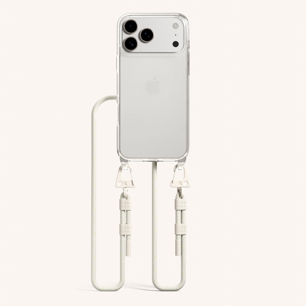 Phone Necklace with Carabiner Rope for iPhone 17 Pro without MagSafe in Clear and Chalk Total View | XOUXOU #phone model_iphone 17 pro