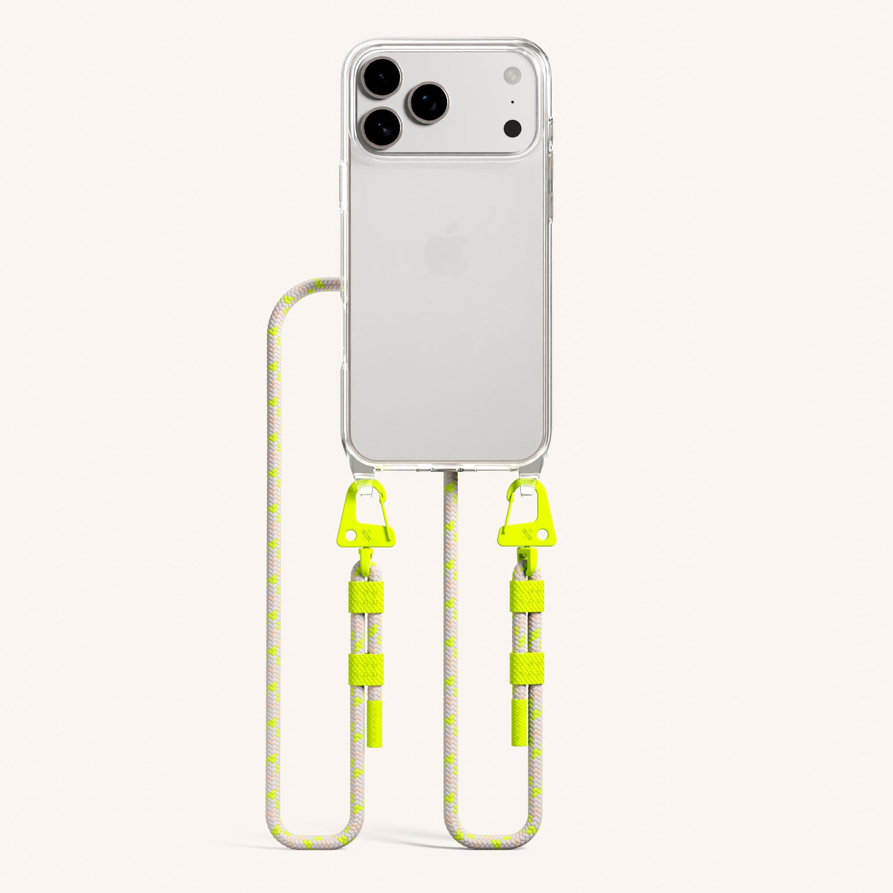 Phone Necklace with Carabiner Rope in Clear + Neon Camouflage