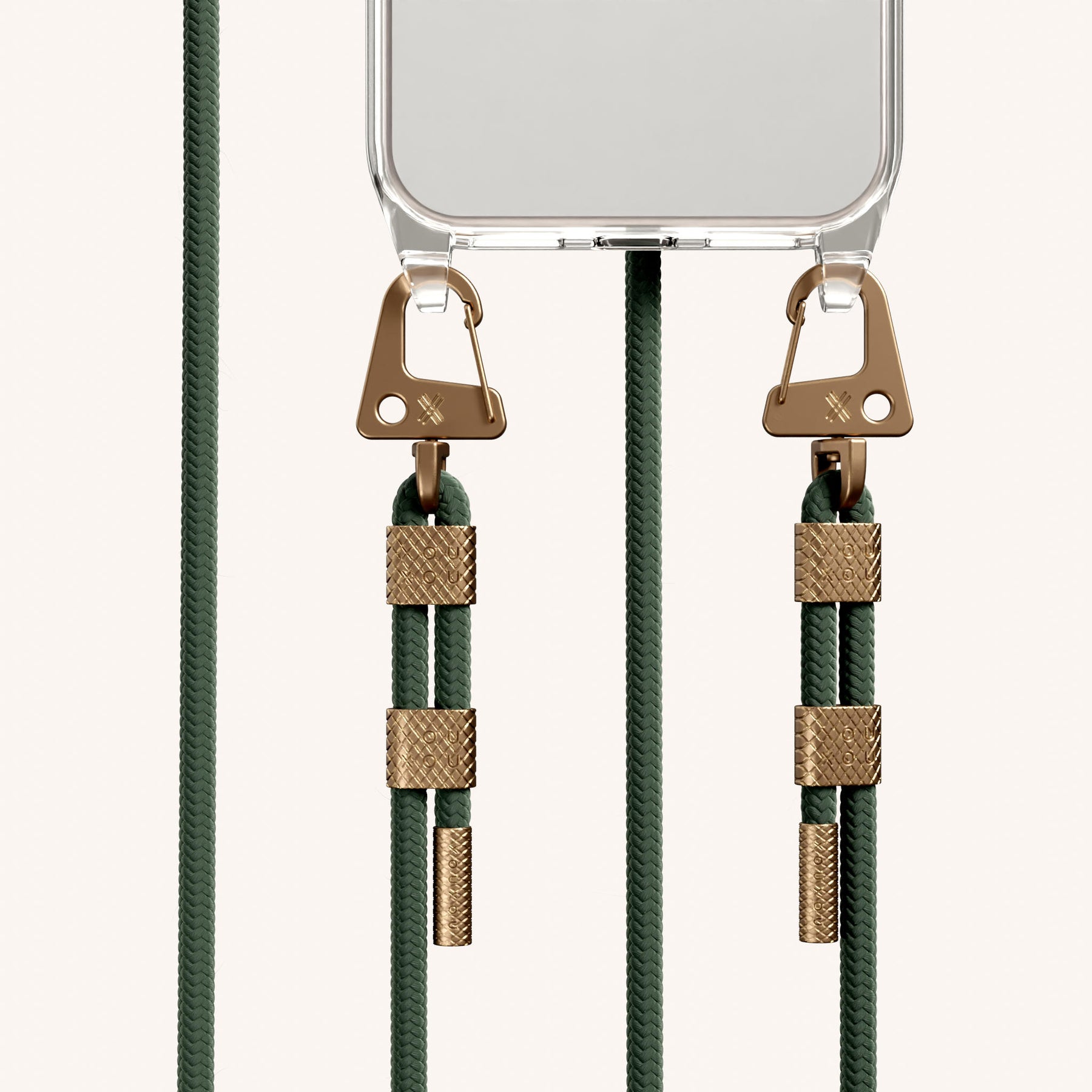 Phone Necklace with Carabiner Rope in Clear + Sage