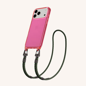 Phone Necklace with Carabiner Rope in Cyber Pink Clear + Ash
