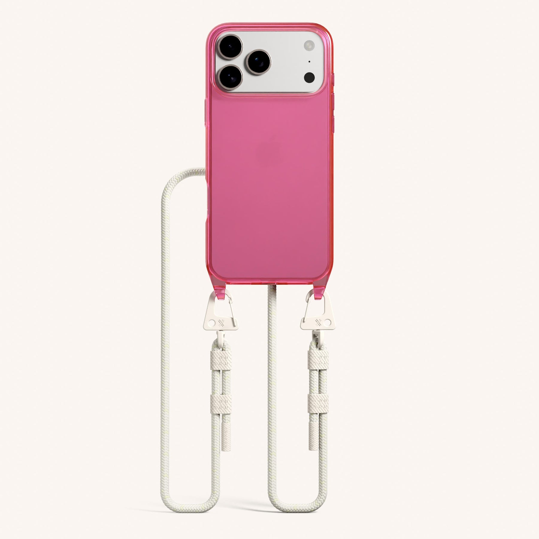 Phone Necklace with Carabiner Rope in Cyber Pink Clear + Chalk