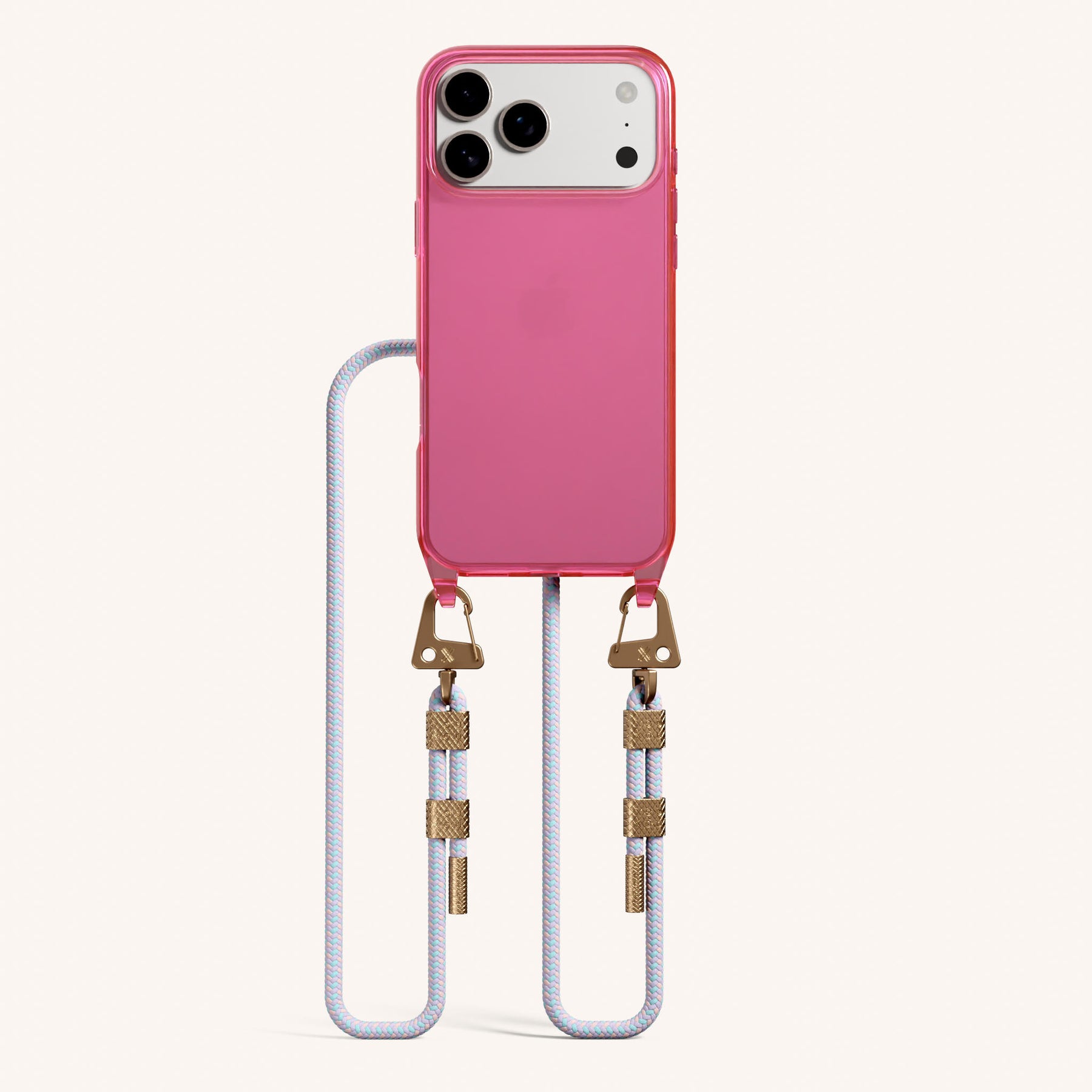 Phone Necklace with Carabiner Rope in Cyber Pink Clear + Vibrant Pastel
