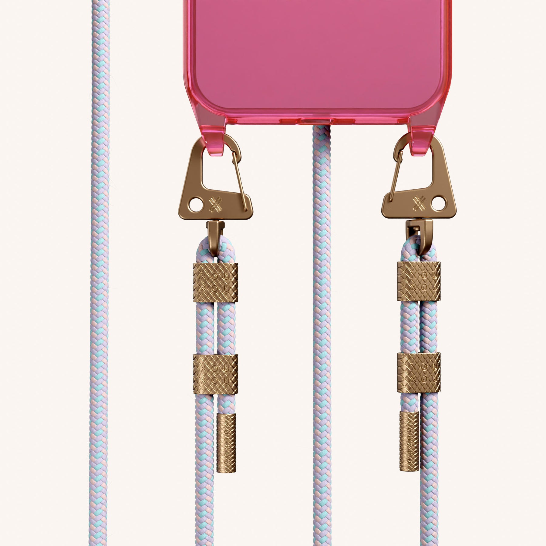 Phone Necklace with Carabiner Rope in Cyber Pink Clear + Vibrant Pastel