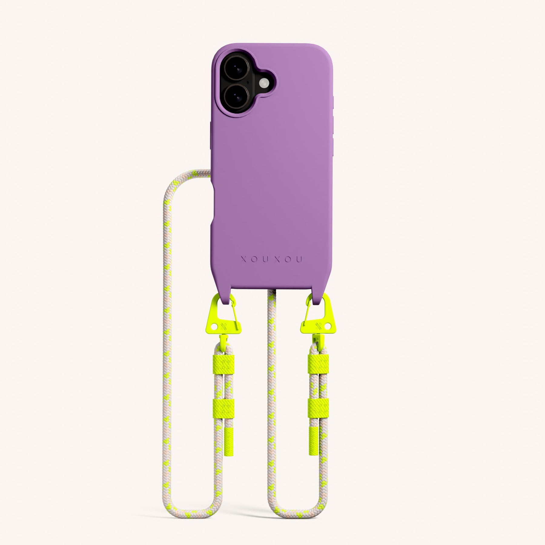 Phone Necklace with Carabiner Rope in Lavender + Neon Camouflage
