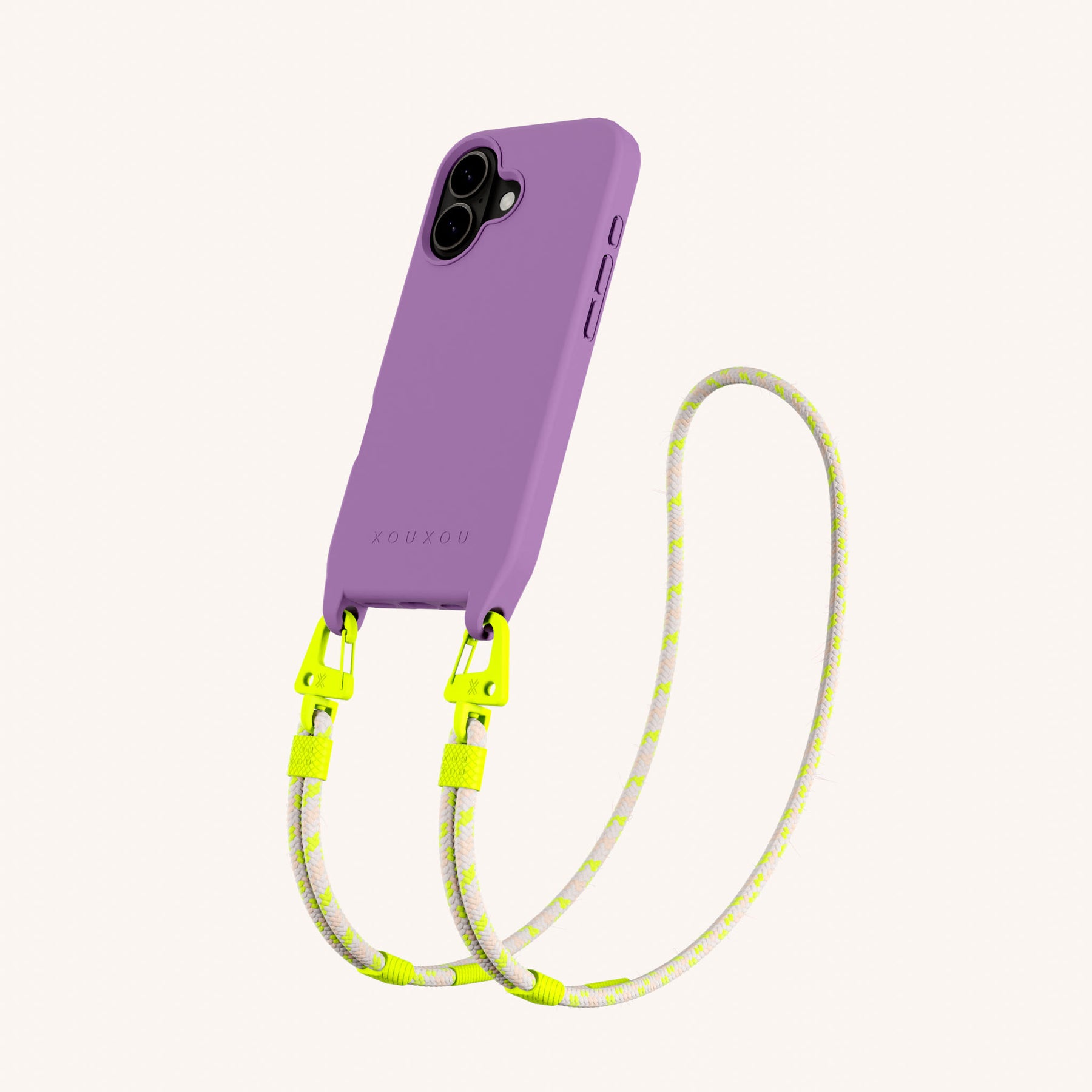 Phone Necklace with Carabiner Rope in Lavender + Neon Camouflage
