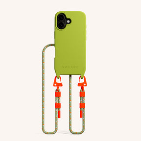 Phone Necklace with Carabiner Rope in Olive + Orange Camouflage