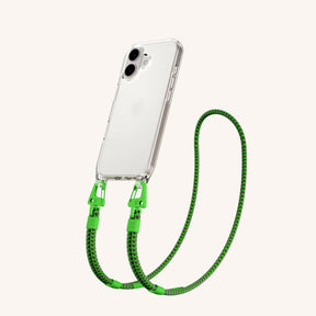 Phone Necklace with Carabiner Rope in Clear + Acid