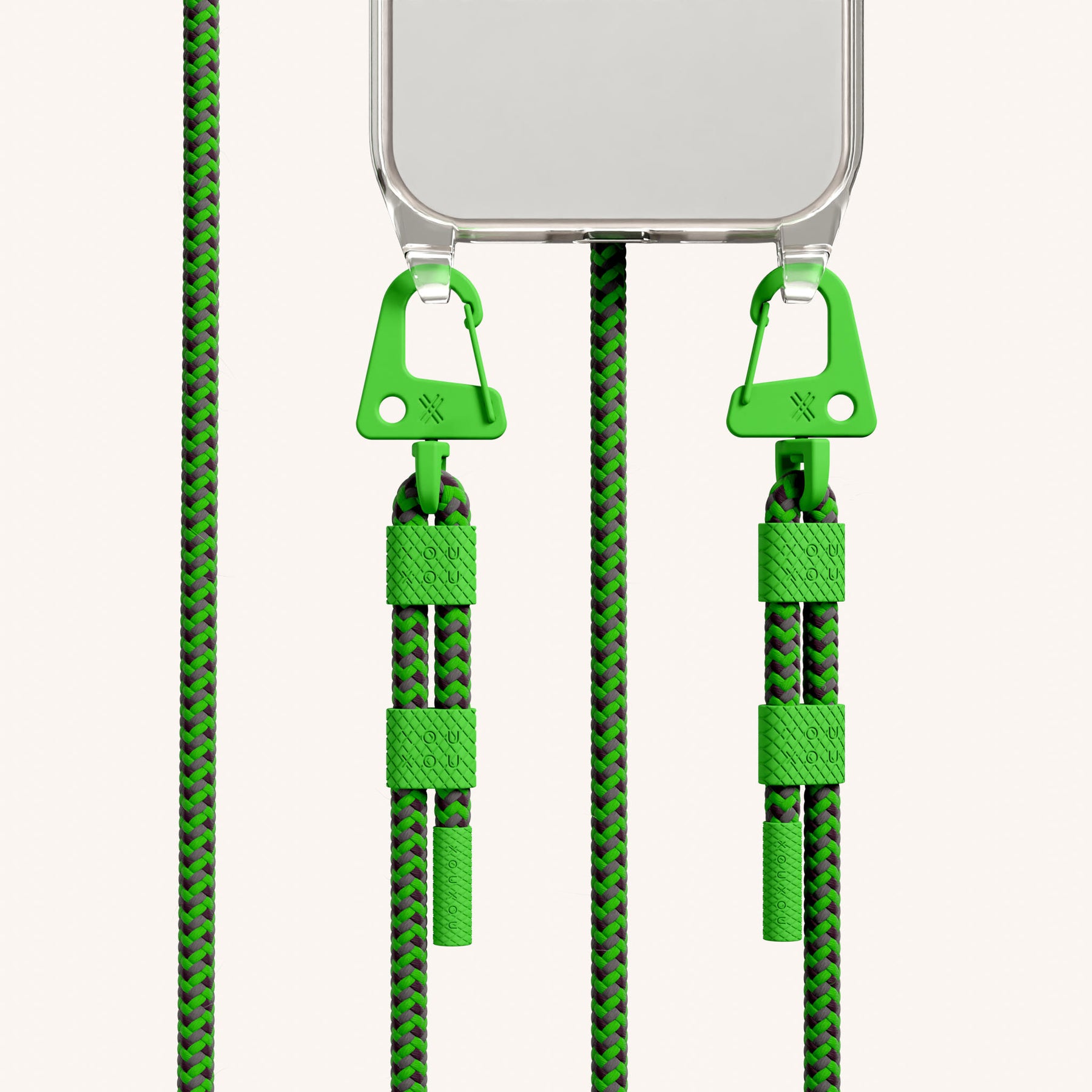 Phone Necklace with Carabiner Rope in Clear + Acid