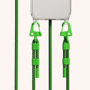 Phone Necklace with Carabiner Rope in Clear + Acid