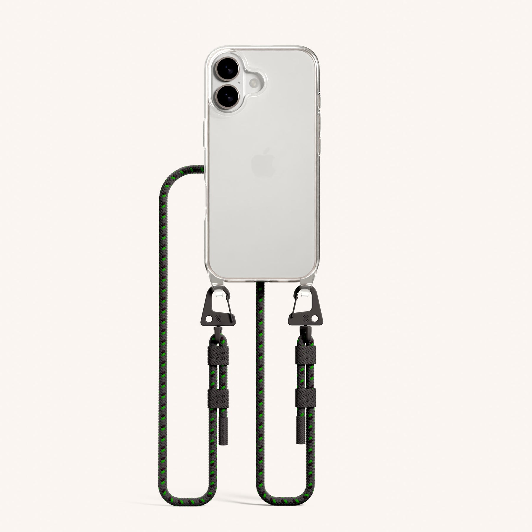 Phone Necklace with Carabiner Rope in Clear + Ash