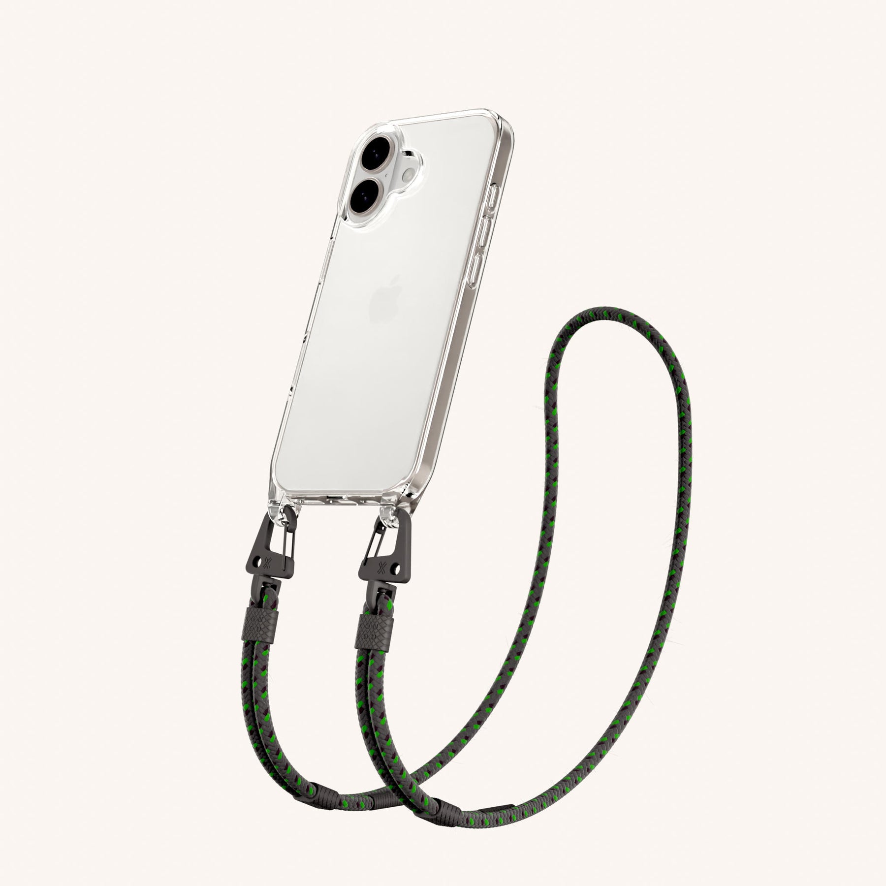 Phone Necklace with Carabiner Rope in Clear + Ash