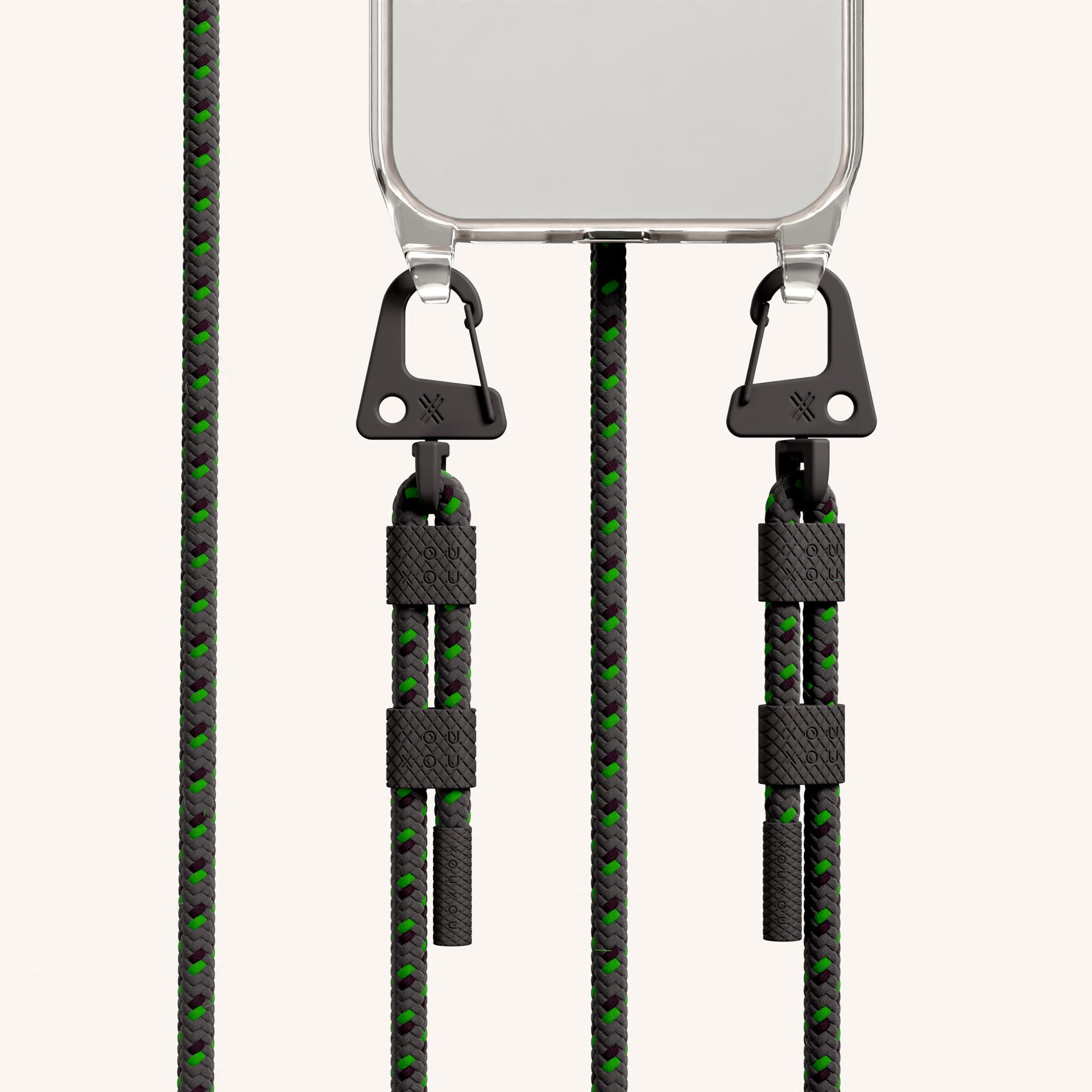 Phone Necklace with Carabiner Rope in Clear + Ash