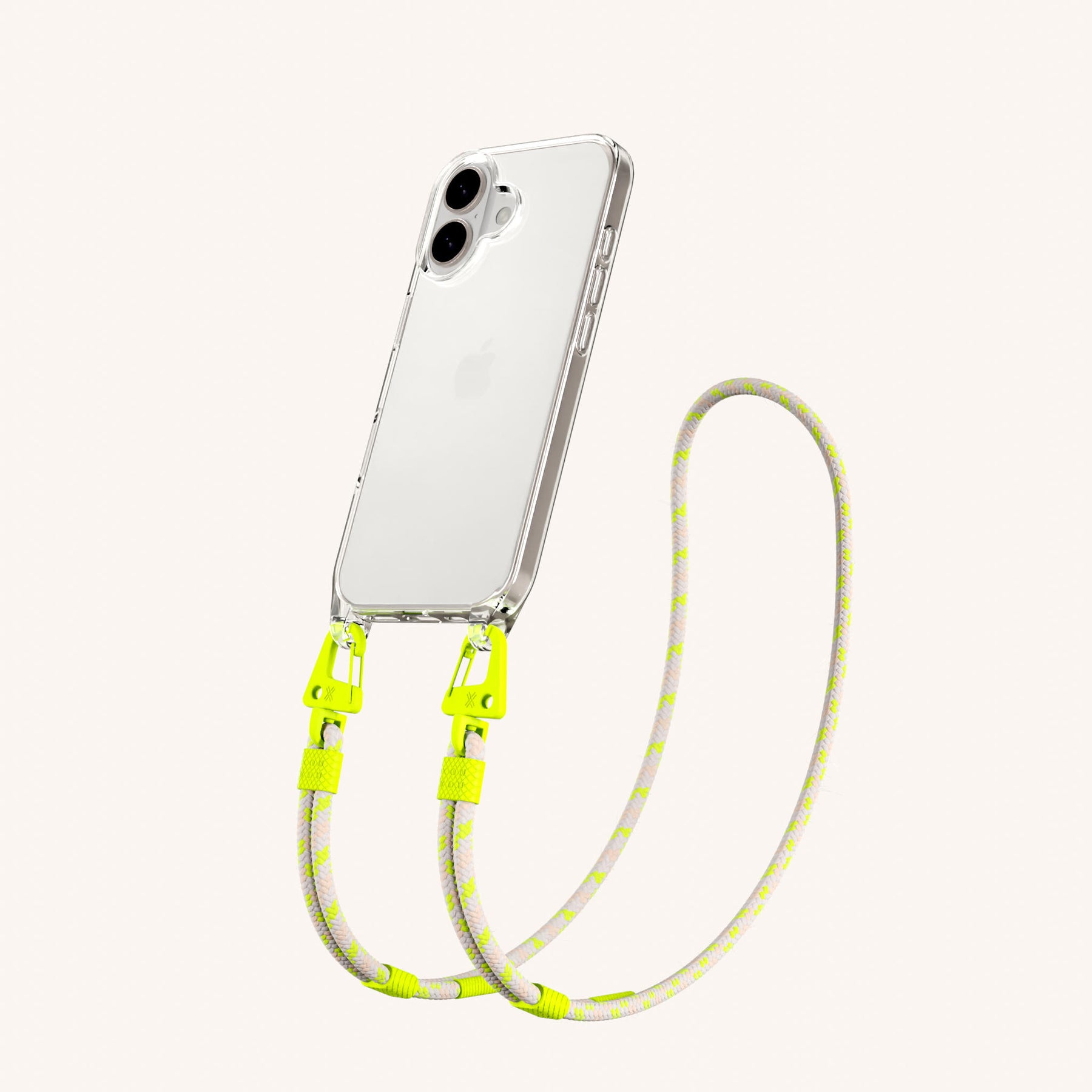 Phone Necklace with Carabiner Rope in Clear + Neon Camouflage