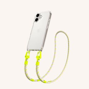 Phone Necklace with Carabiner Rope in Clear + Neon Camouflage