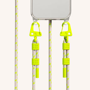 Phone Necklace with Carabiner Rope in Clear + Neon Camouflage
