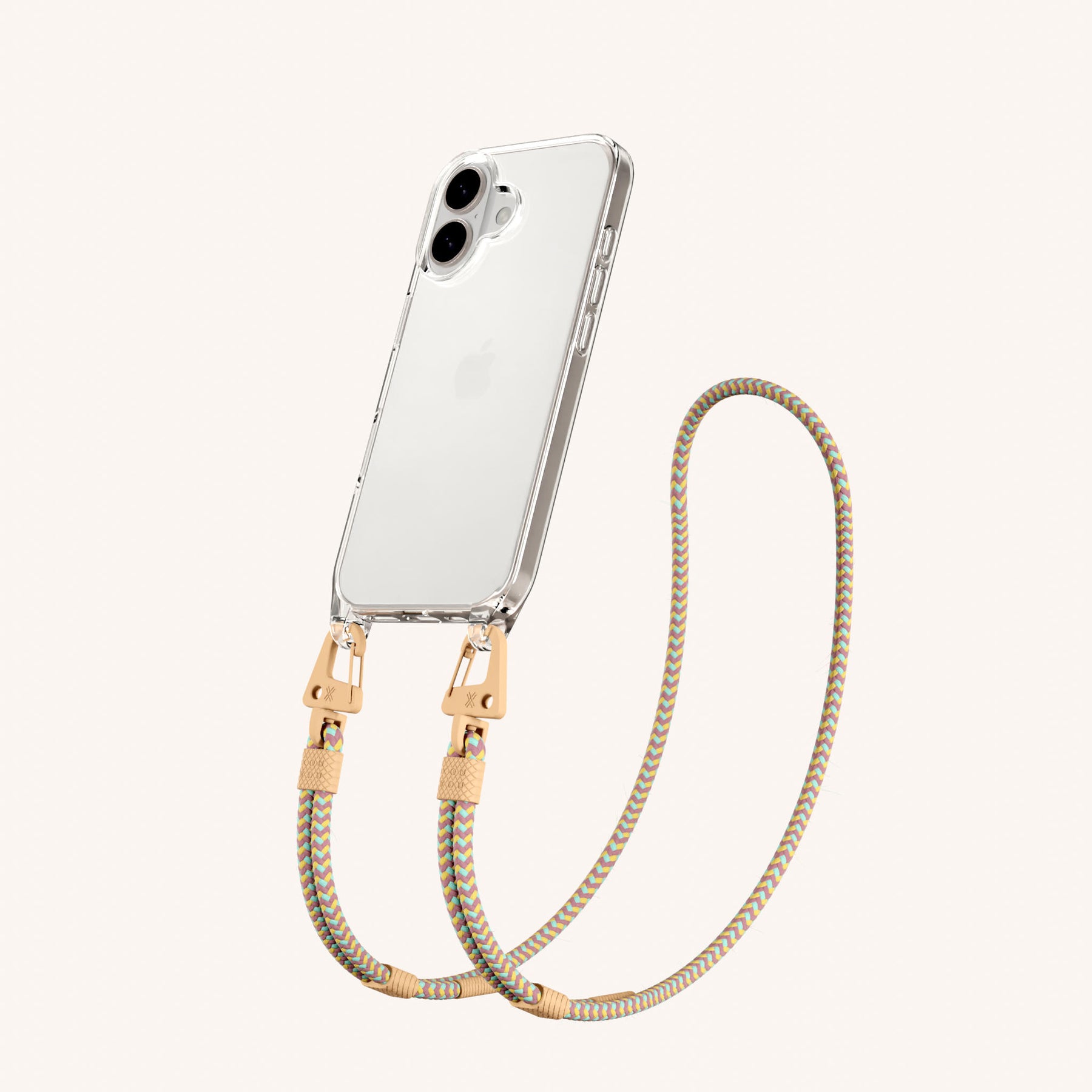 Phone Necklace with Carabiner Rope in Clear + Palm Springs