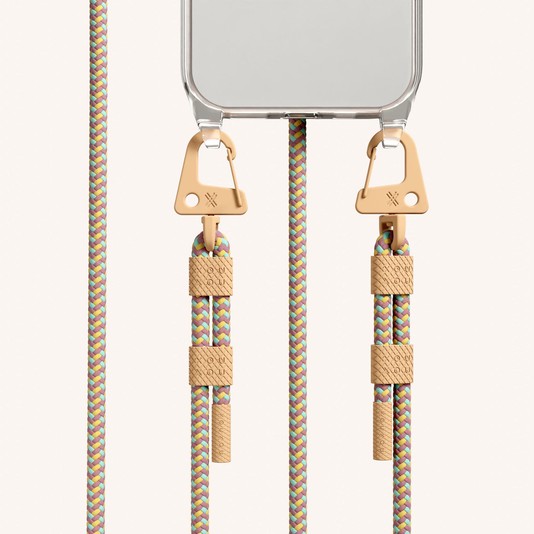 Phone Necklace with Carabiner Rope in Clear + Palm Springs