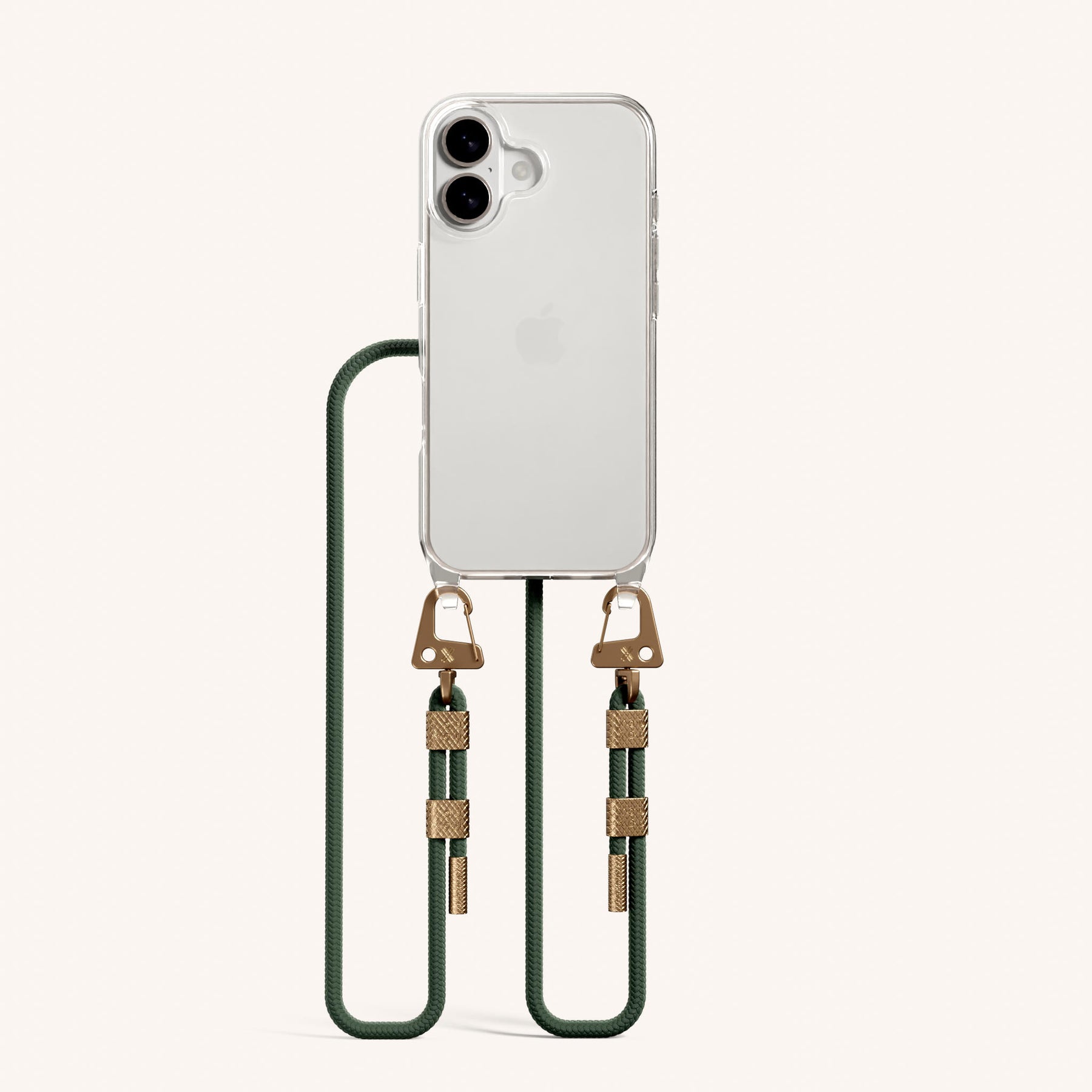 Phone Necklace with Carabiner Rope in Clear + Sage