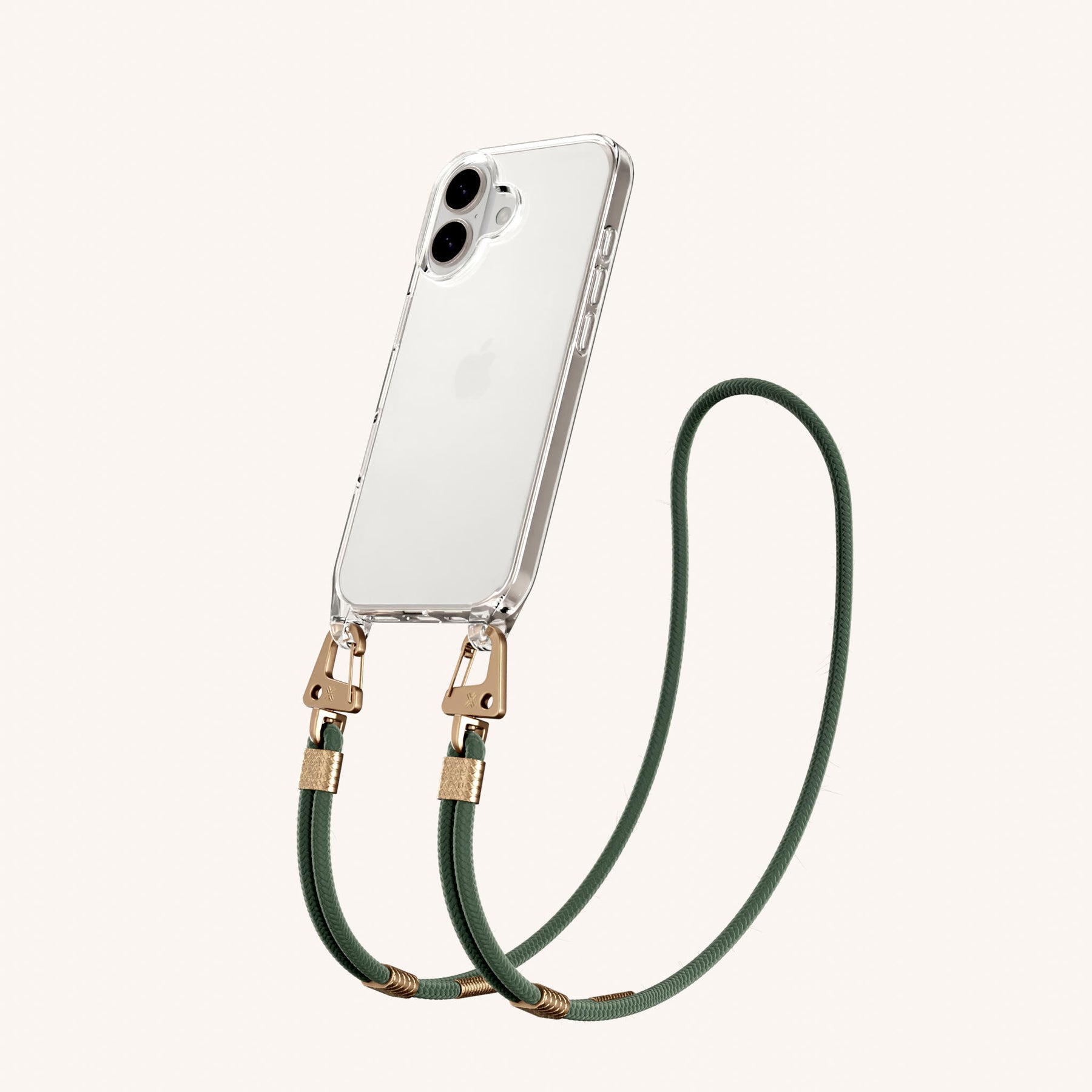 Phone Necklace with Carabiner Rope in Clear + Sage