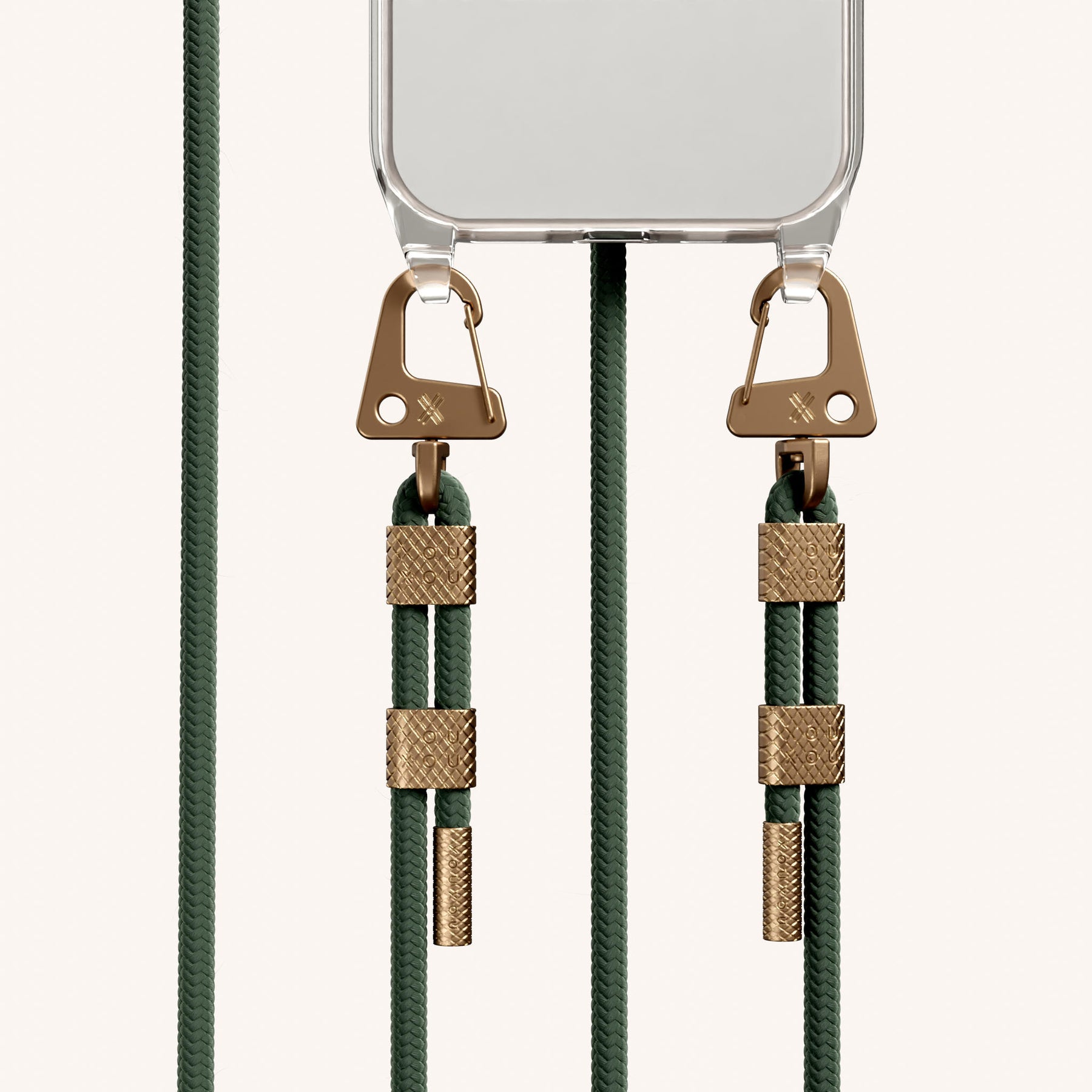 Phone Necklace with Carabiner Rope in Clear + Sage