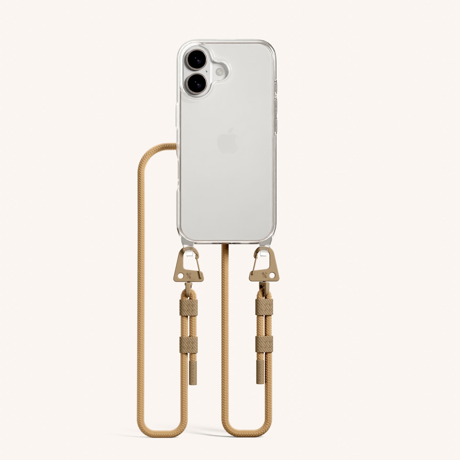 Phone Necklace with Carabiner Rope in Clear + Sand