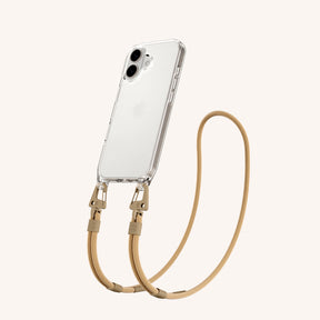 Phone Necklace with Carabiner Rope in Clear + Sand