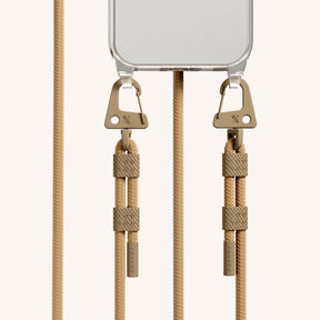 Phone Necklace with Carabiner Rope in Clear + Sand