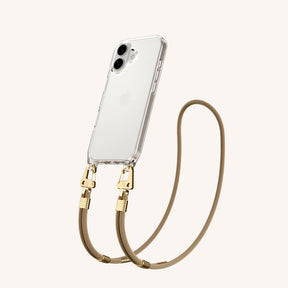 Phone Necklace with Carabiner Rope in Clear + Taupe