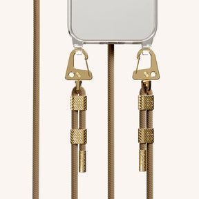 Phone Necklace with Carabiner Rope in Clear + Taupe