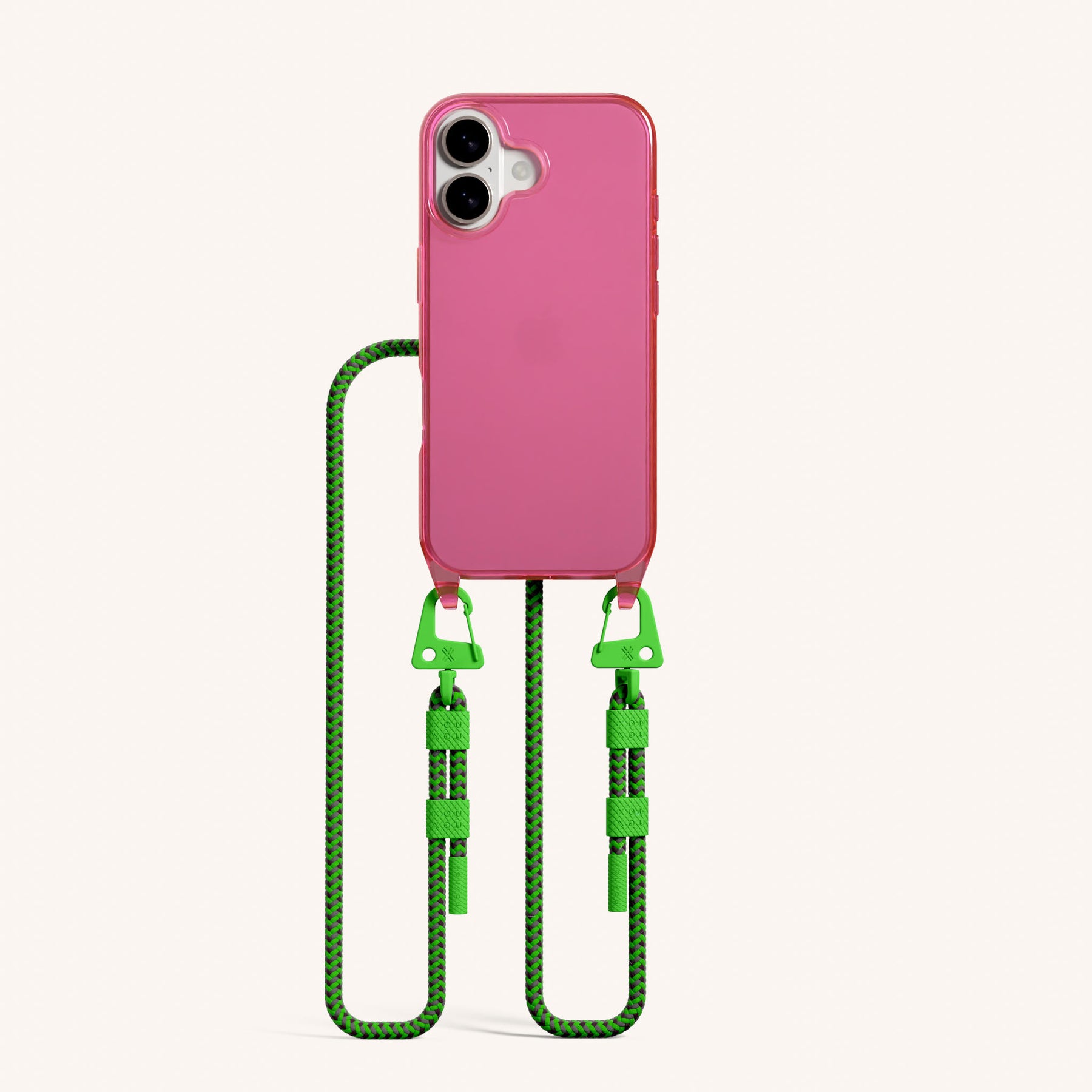 Phone Necklace with Carabiner Rope in Cyber Pink Clear + Acid