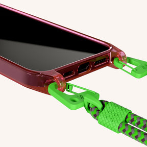 Phone Necklace with Carabiner Rope in Cyber Pink Clear + Acid